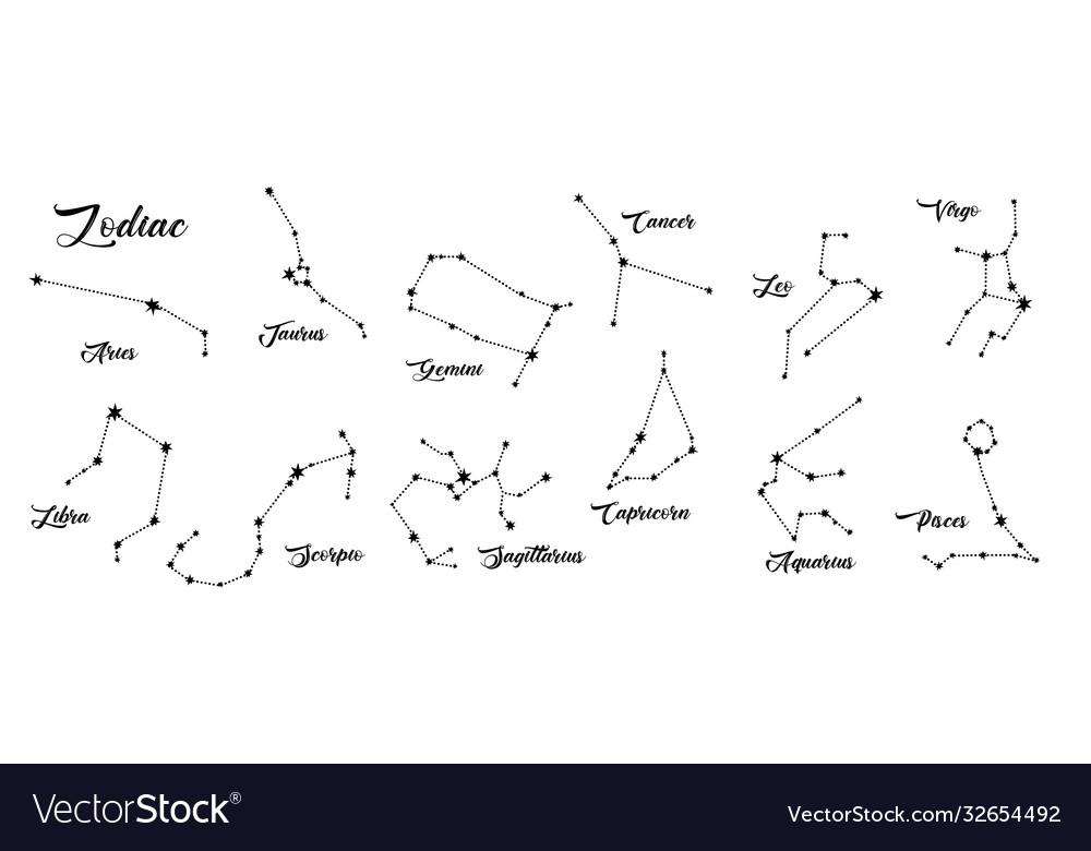Constellations set 12 zodiac signs aries vector image Constellations set 12 zodiac signs aries