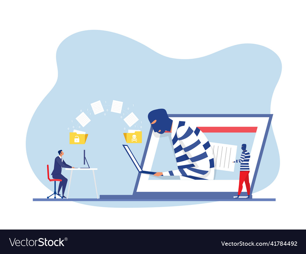 Man unlock data with hacker steal vector image Man unlock data with hacker steal