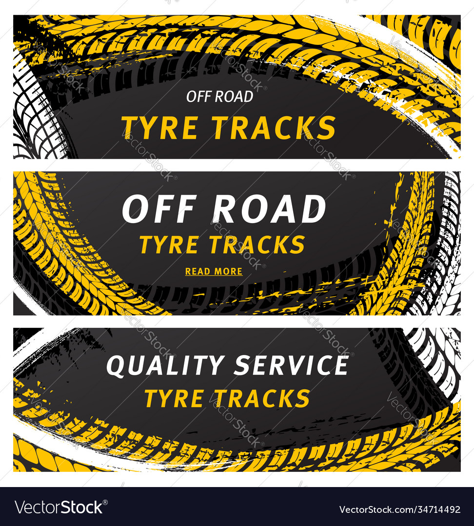 Off road tyre tracks grunge tire prints Royalty Free Vector