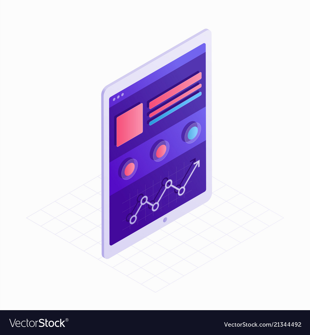 Tablet isometric icon with touchscreen and website