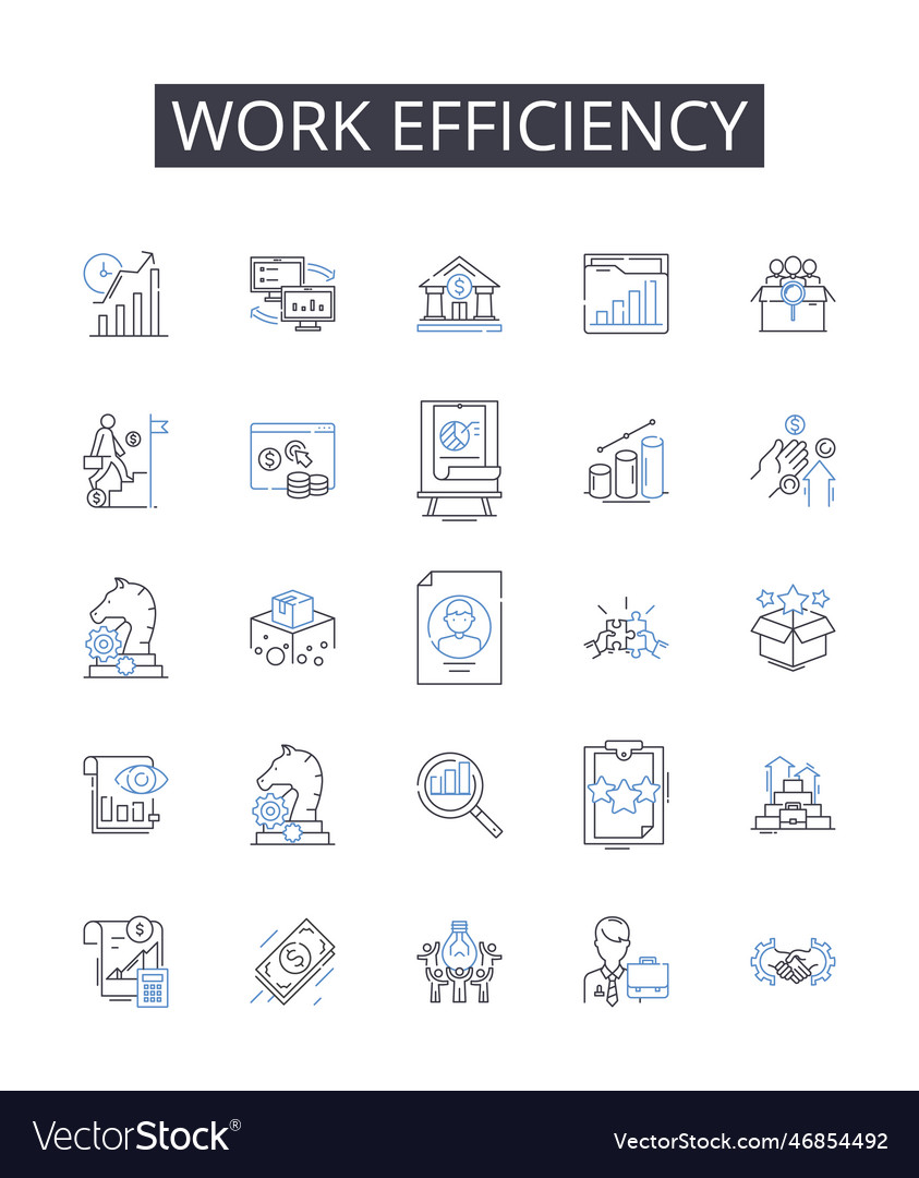 Work efficiency line icons collection ink