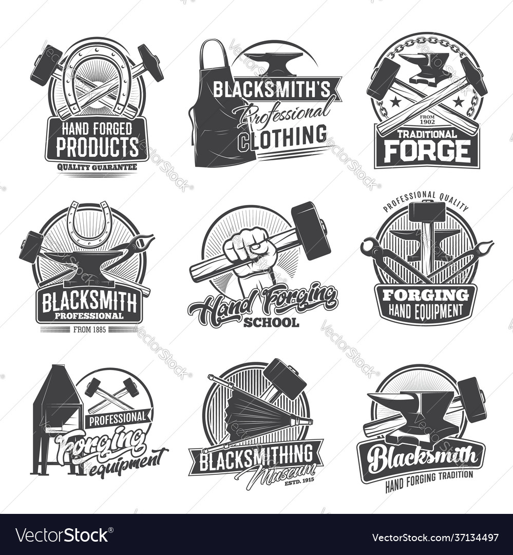 Blacksmith profession icons isolated set Vector Image