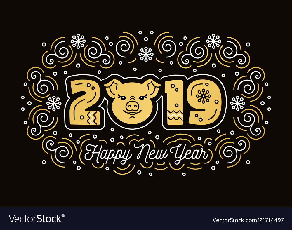 Happy new year 2019 greeting card pig symbol vector image Happy new year 2019 greeting card pig symbol