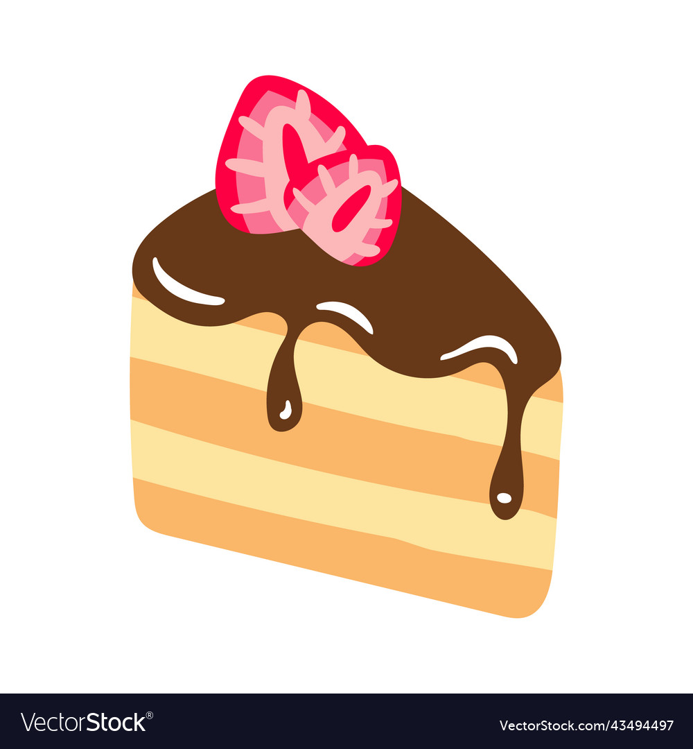 Slice of cake with chocolate and strawberry semi