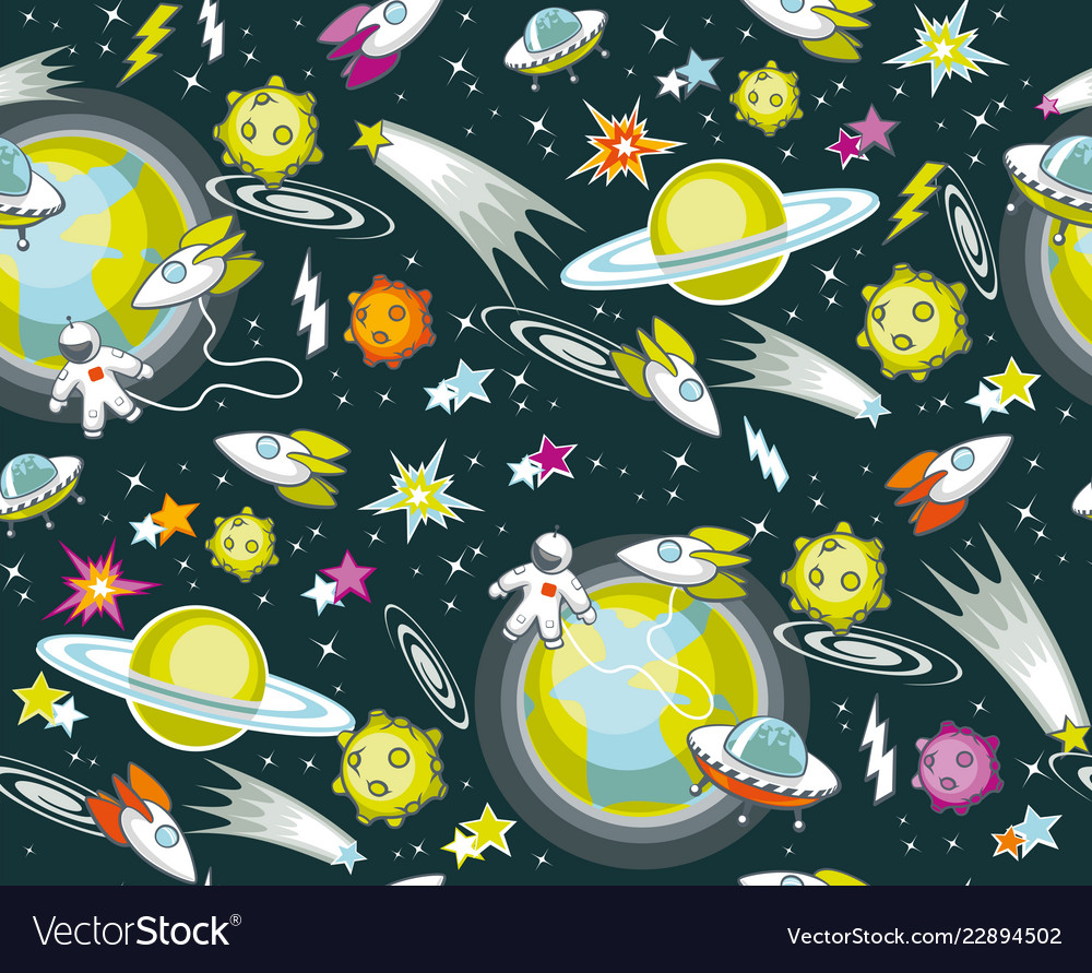 Black space multi-colored pattern seamless