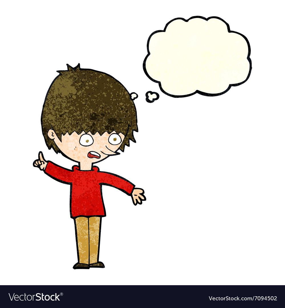 Cartoon boy with question with thought bubble Vector Image