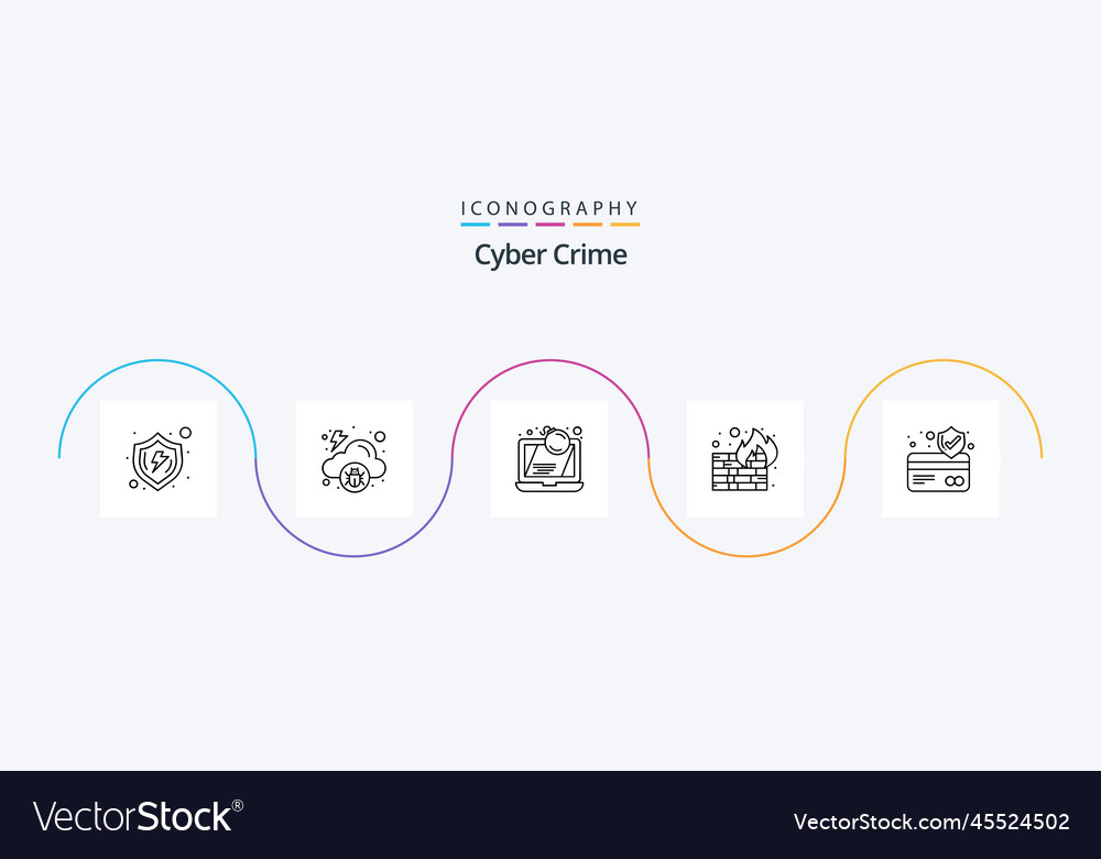 Cyber Kriminalität Linie 5 Icon Pack einschließlich Sicherheit