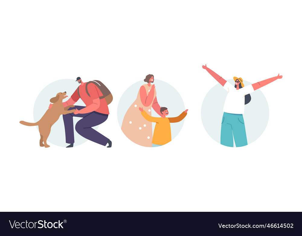 People returning home isolated round icons Vector Image