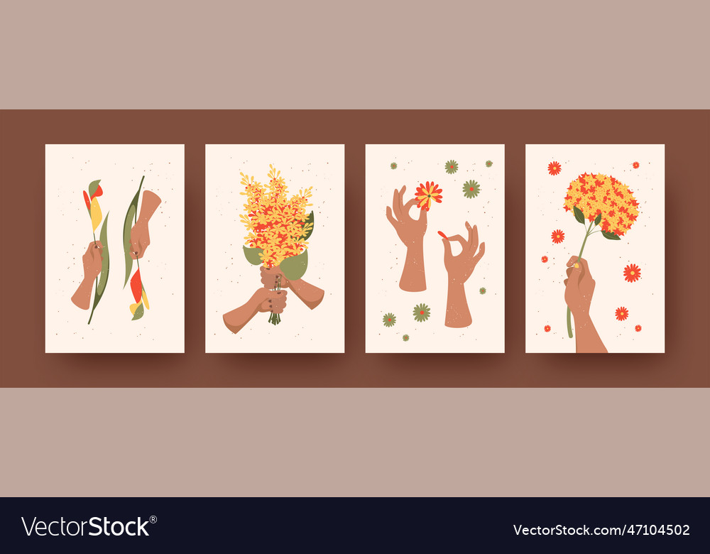 Set of contemporary art posters with flowers