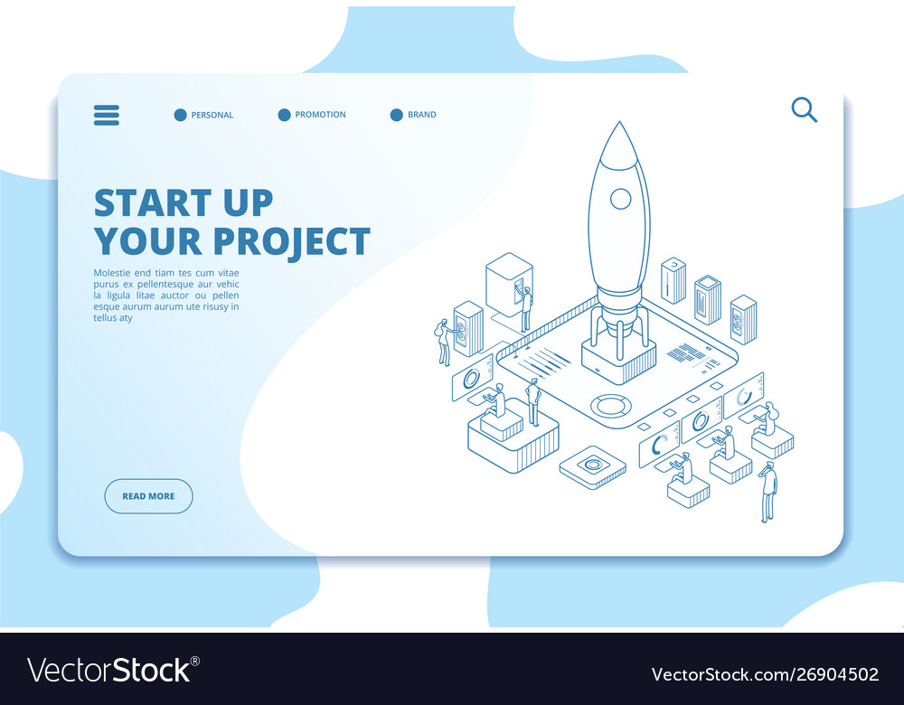 Startup landing page successful project launch vector image Startup landing page successful project launch