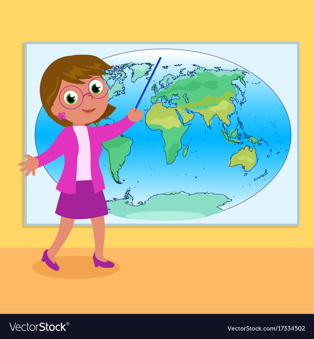 Download Teacher with world map Royalty Free Vector Image