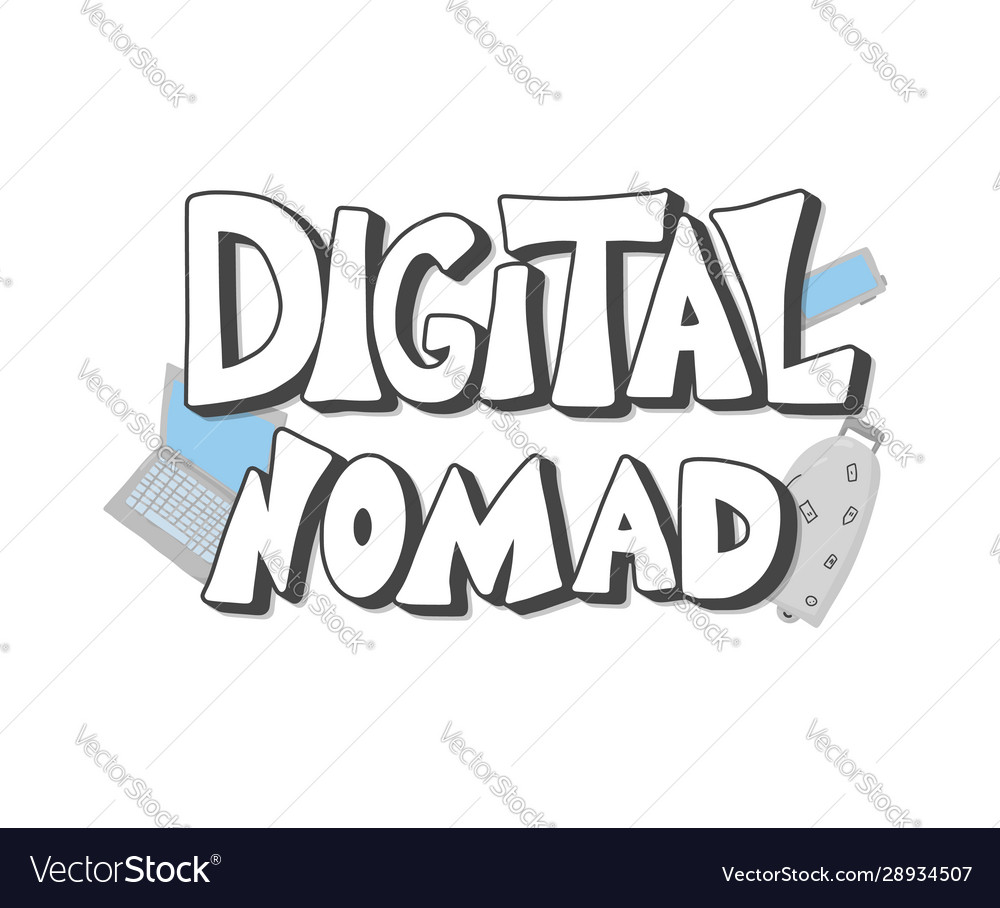 Digital nomad text emblem with decor design