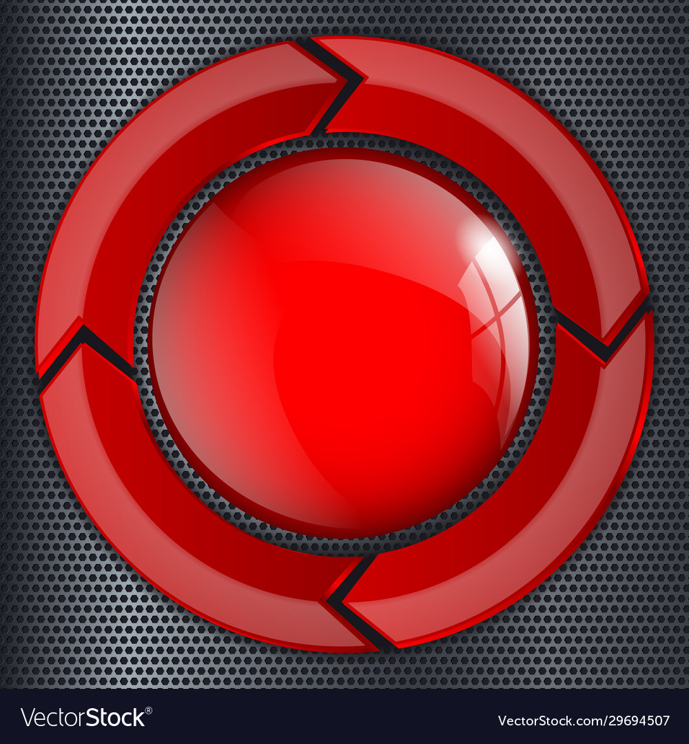 Red push button in metal perforated background