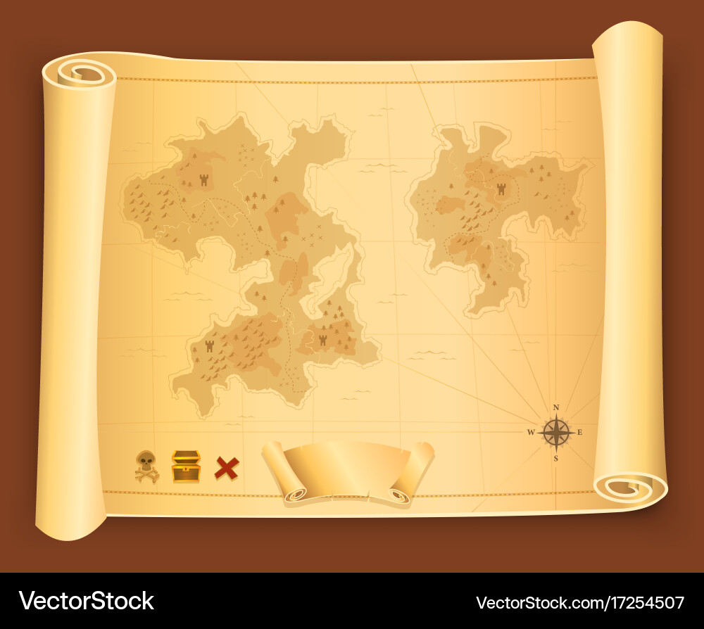 Treasure map on parchment scroll Royalty Free Vector Image