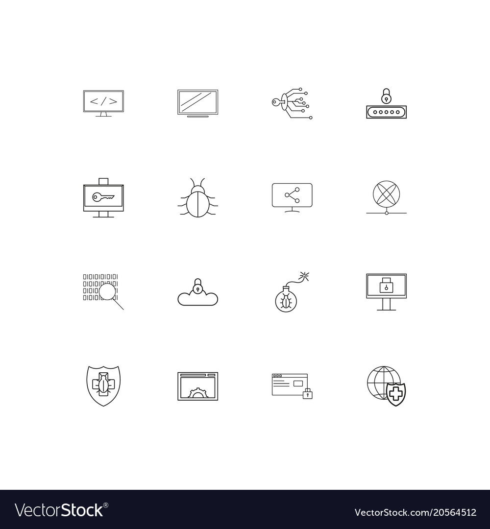 Internet security simple linear icons set