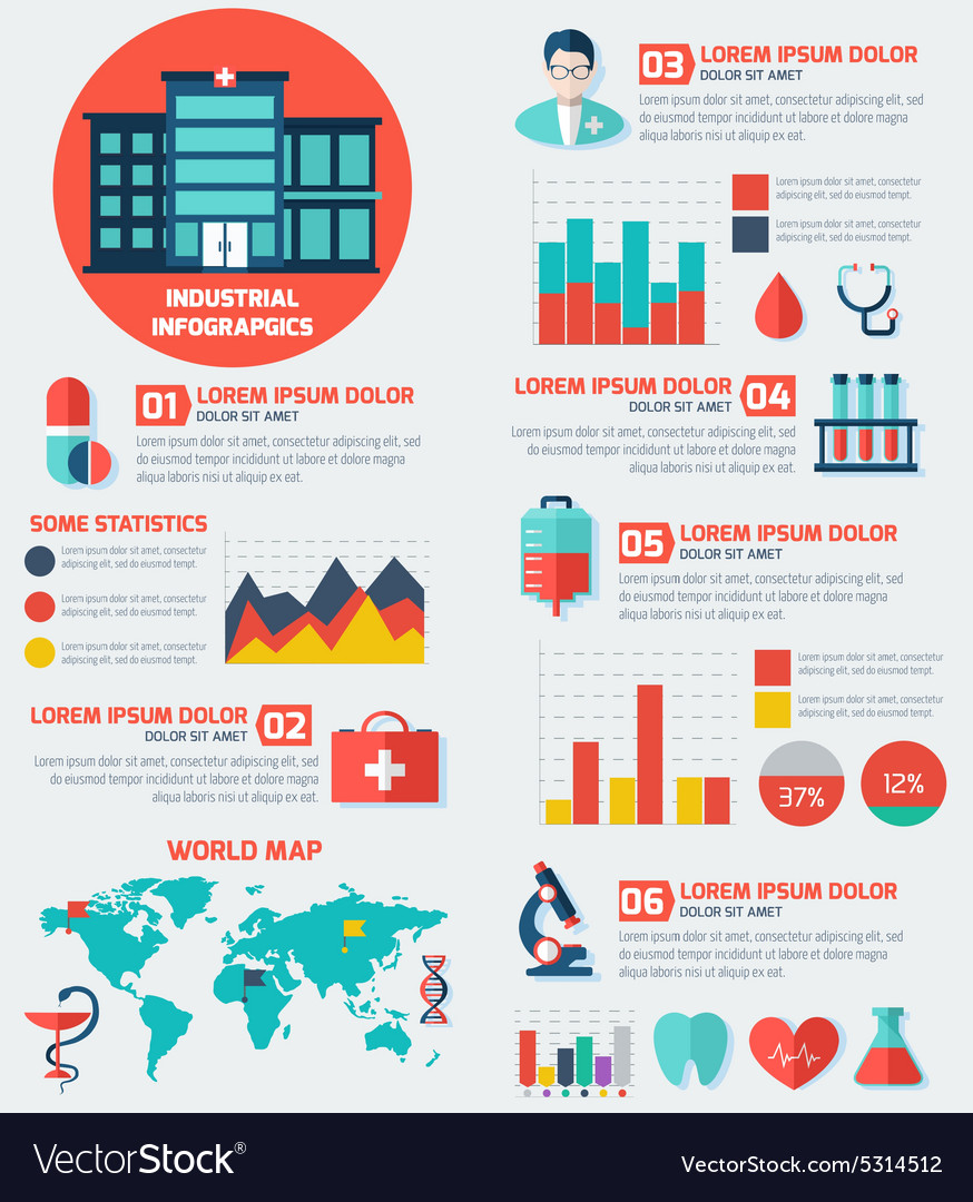 Medical Flat Infographic Background with Hospital Vector Image