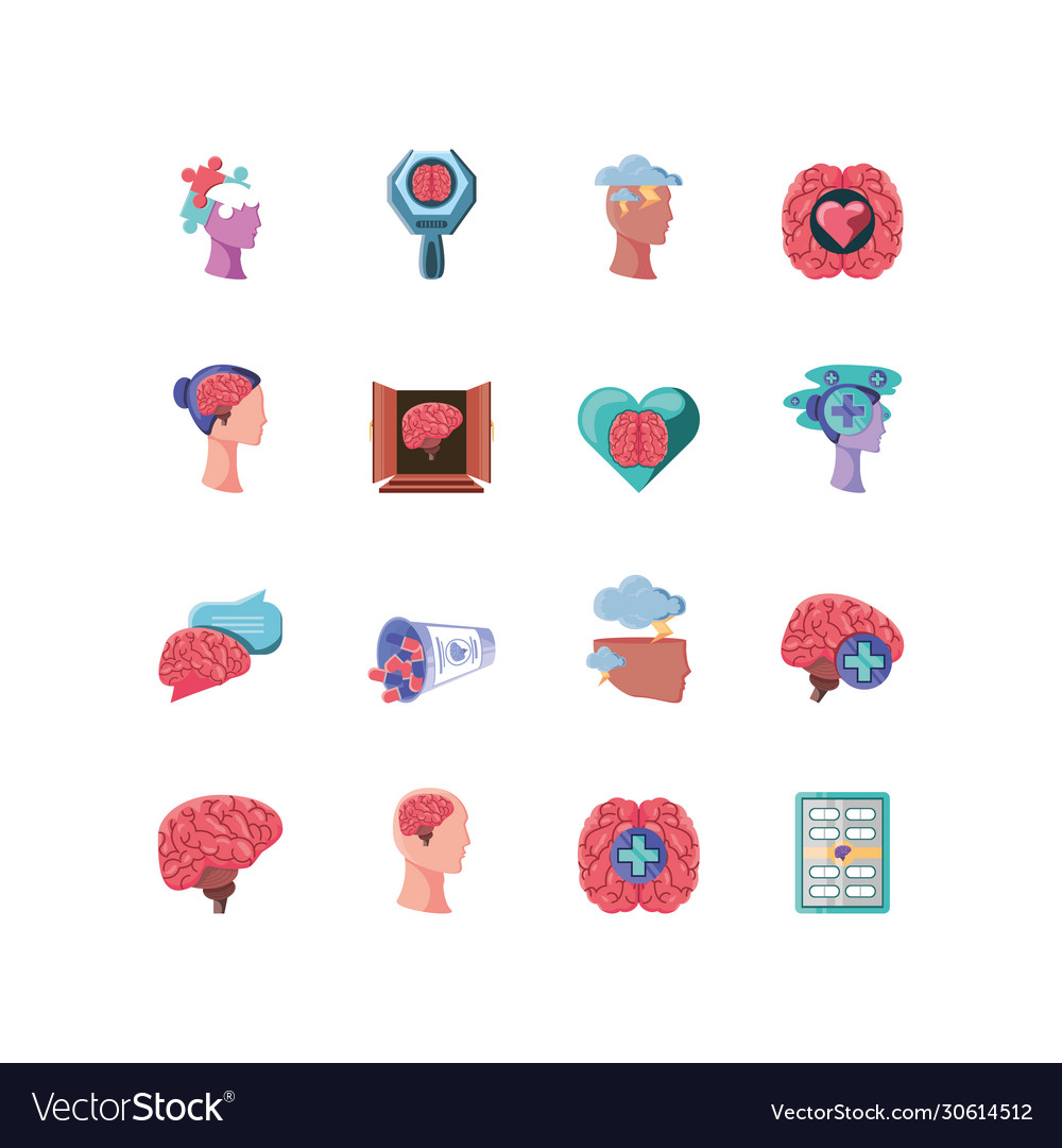 Set icons mental health on white background