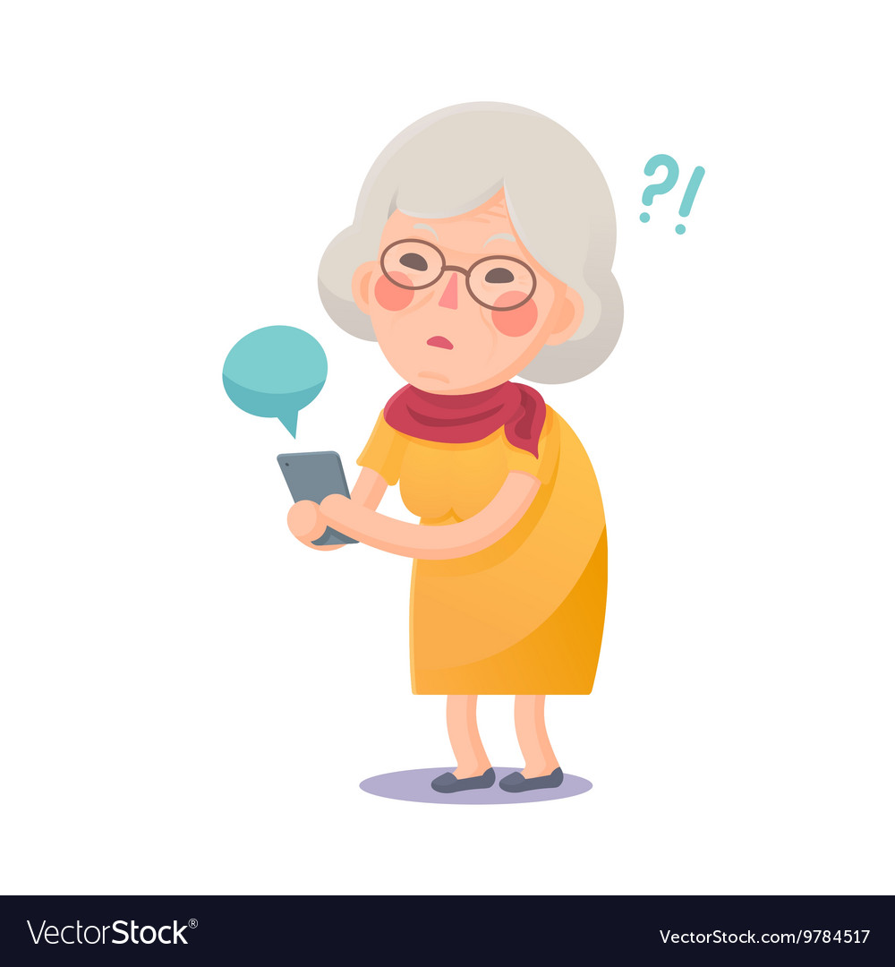 Confused grandma using smart phone