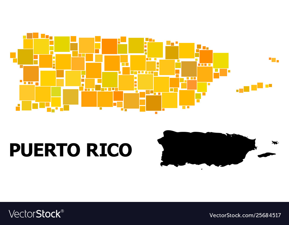 Gold square mosaic map puerto rico Royalty Free Vector Image