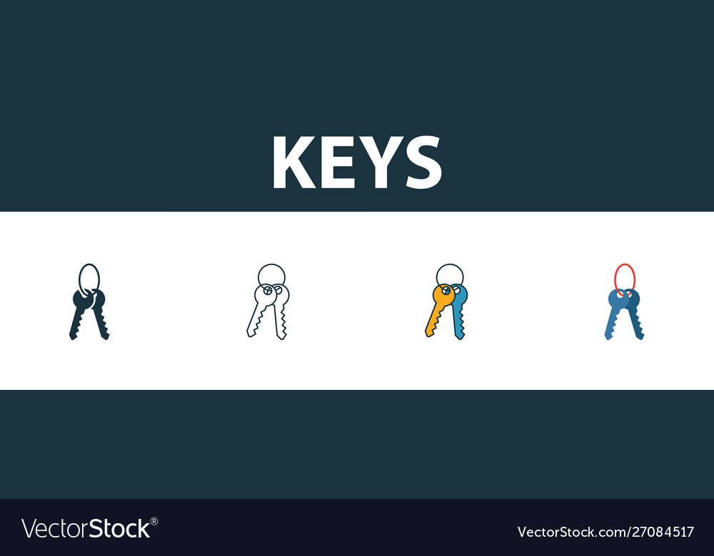 Keys icon set four elements in different styles