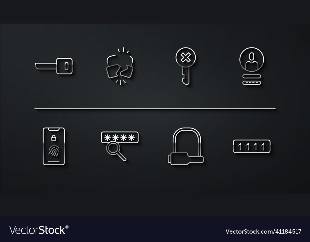 Set line key mobile with fingerprint scan create vector image Set line key mobile with fingerprint scan create