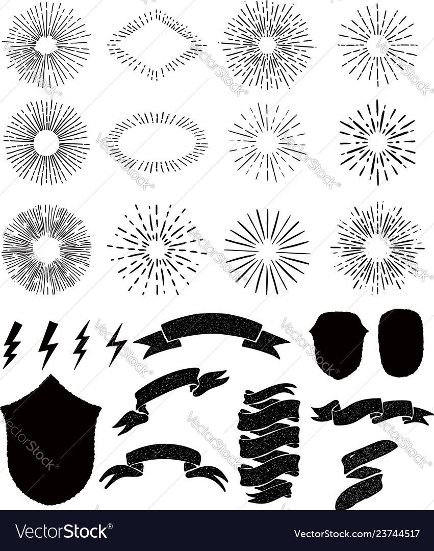 Set of vintage sunburst ribbons lightnings vector image Set of vintage sunburst ribbons lightnings