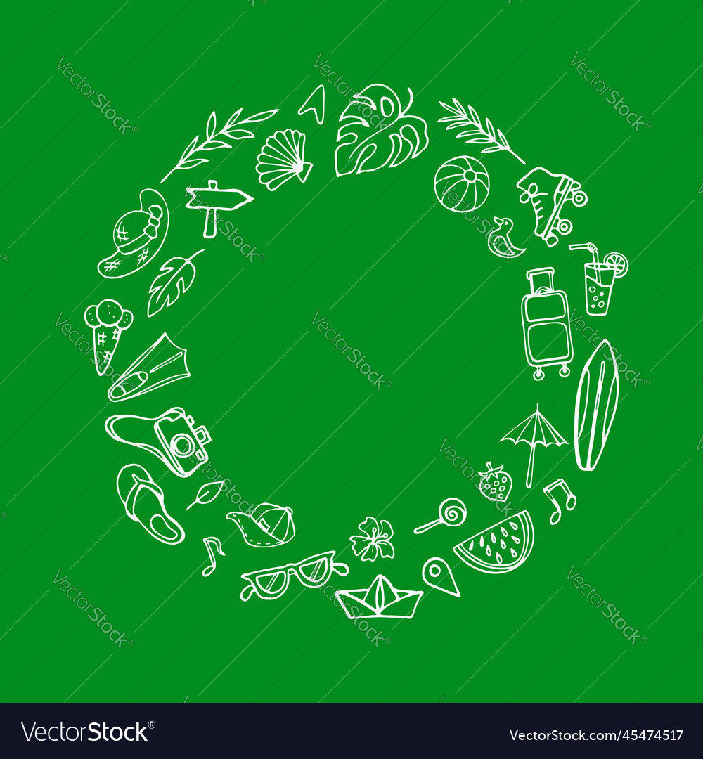 Summer symbols doodle clipart green wreath