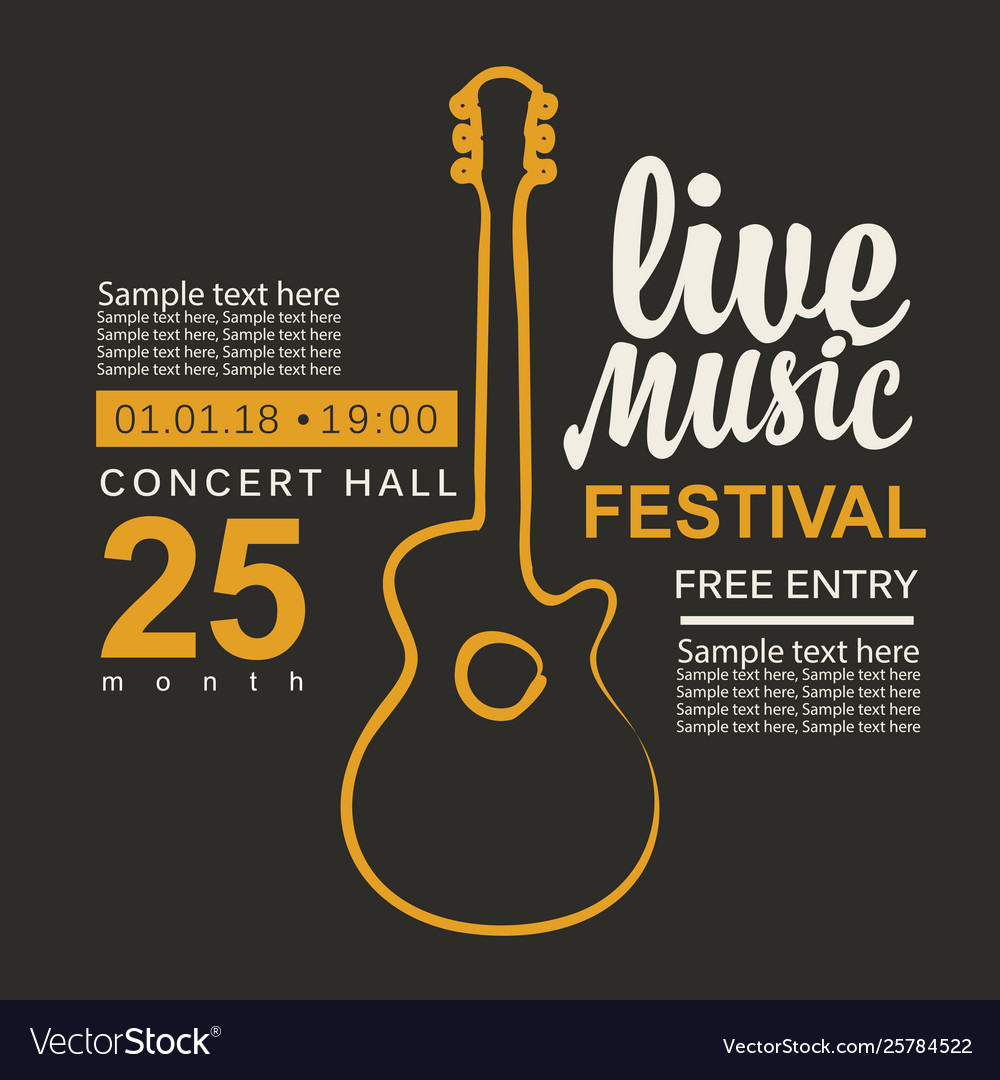 Banner for live music festival with guitar Vector Image