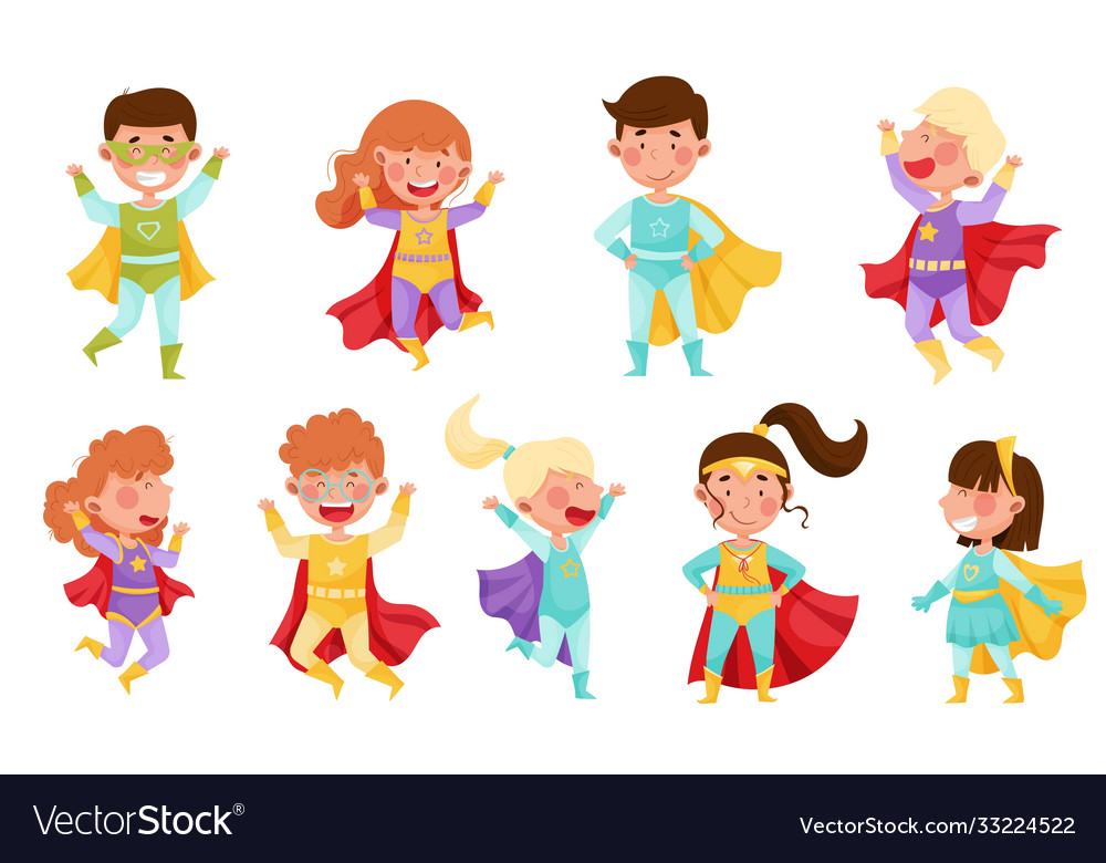 Children wearing superhero costume pretending Vector Image