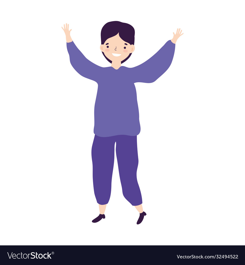 Happy young man hands up celebration isolated