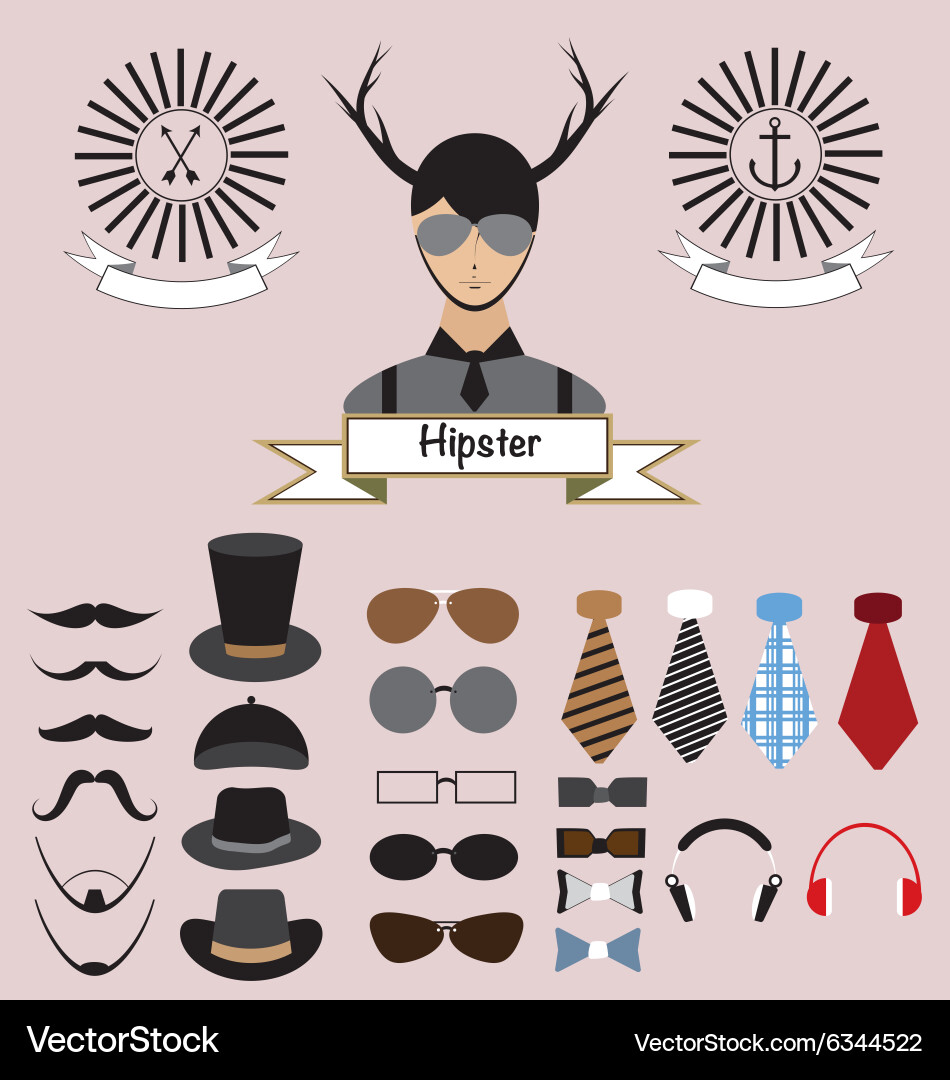 Hipster character elements design Royalty Free Vector Image