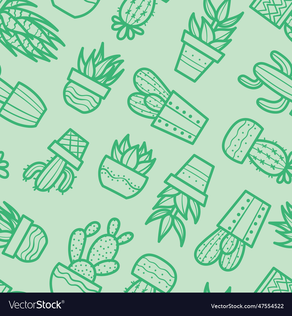 Seamless cactus pattern green background