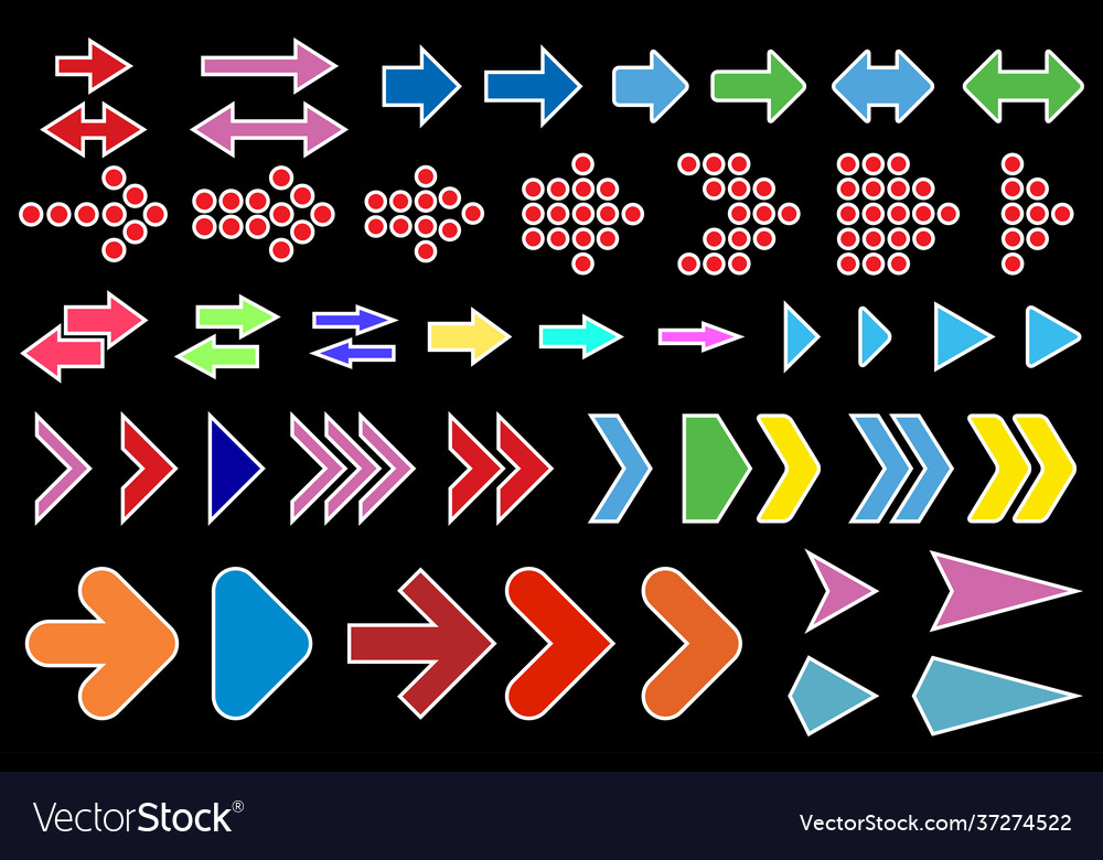 Set colored arrows on a dark background Royalty Free Vector