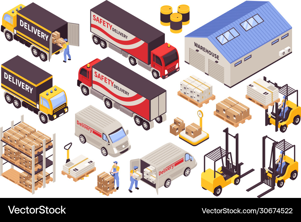 Warehouse services isometric set Royalty Free Vector Image