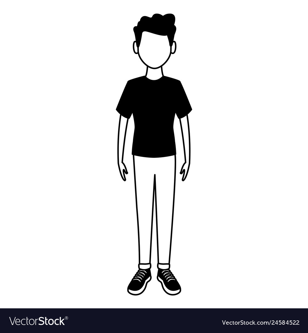 Young Man Cartoon Avatar In Black And White Vector Image