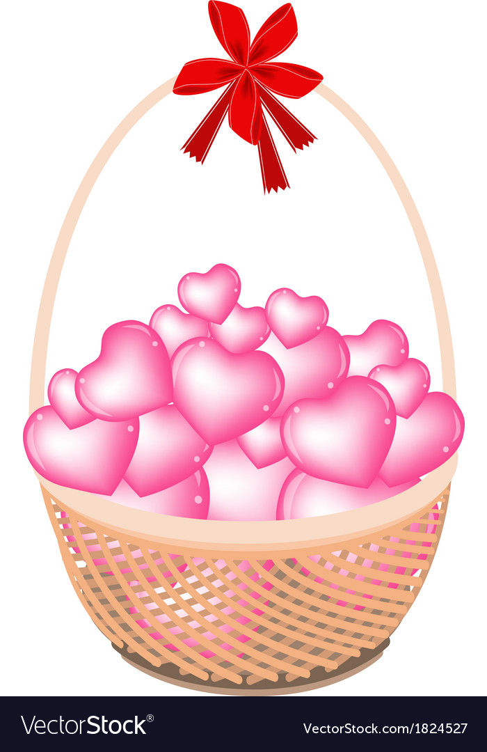 A brown basket of stack hearts Royalty Free Vector Image