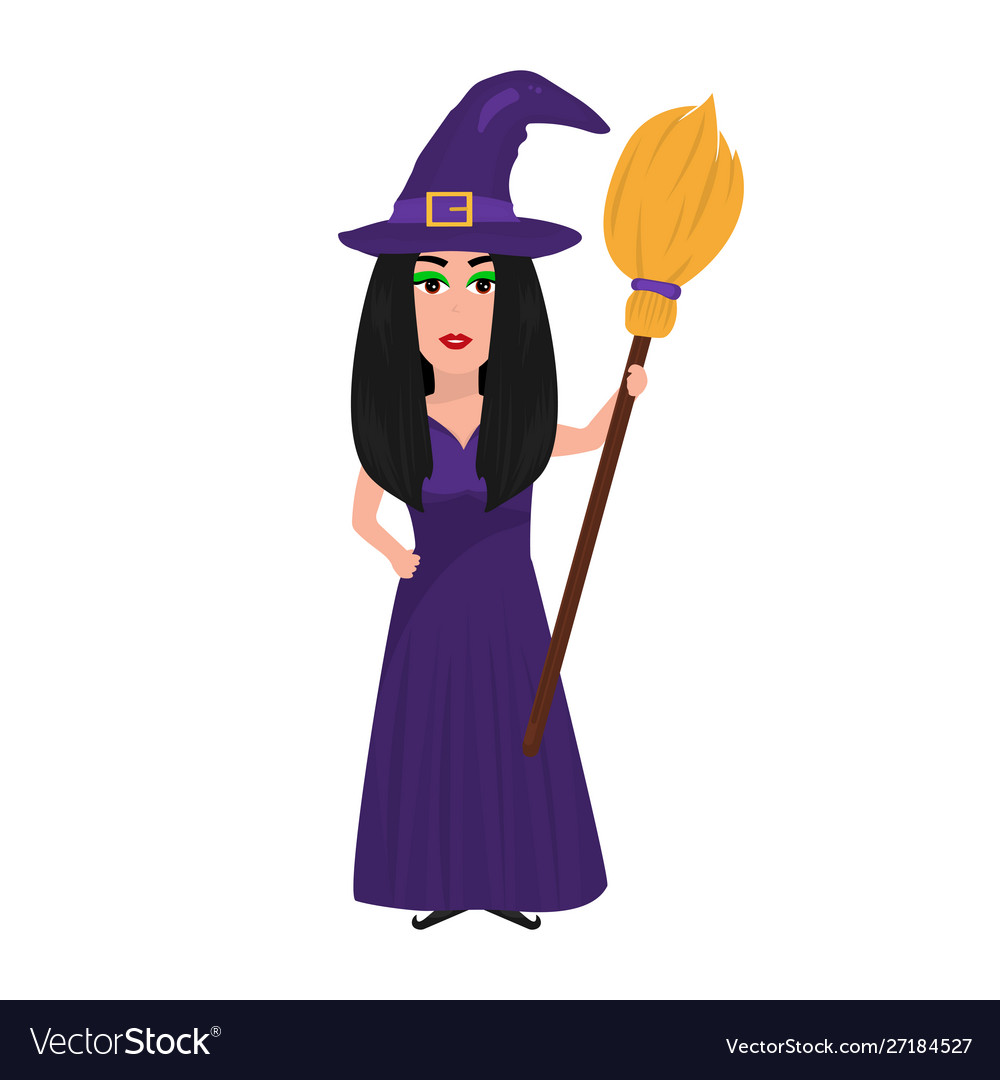 Beautiful witch with a broom for halloween Vector Image