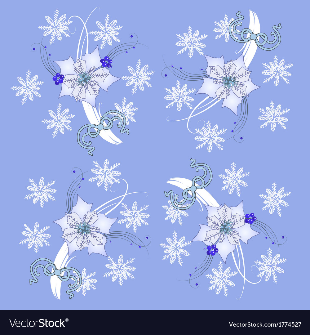 Blue pattern with poinsettia and snowflakes