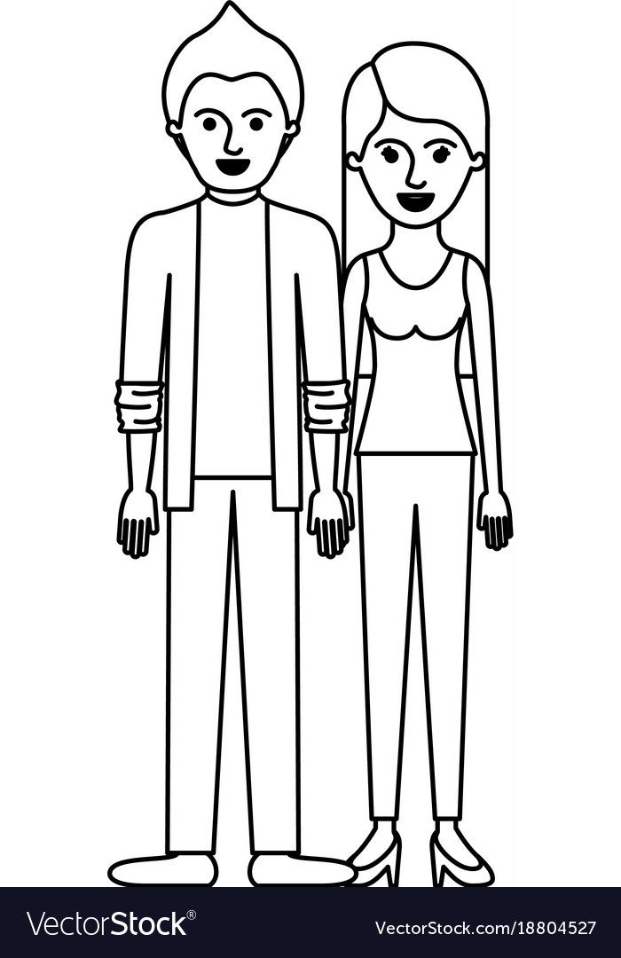 Couple monochrome silhouette and him with shirt Vector Image