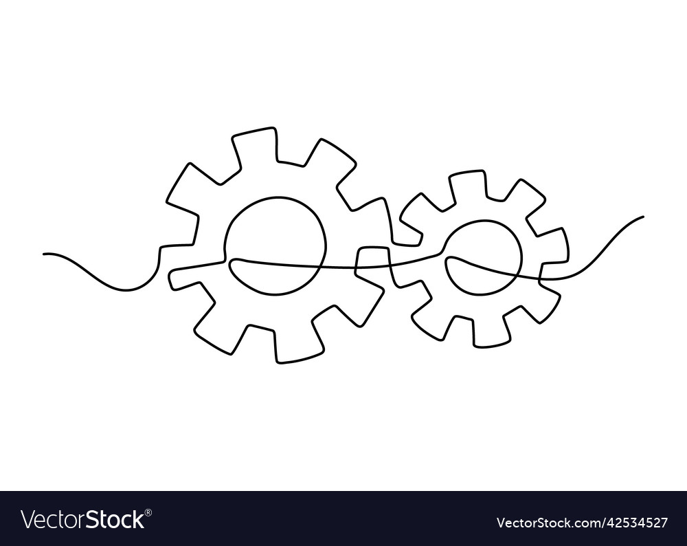 Gears wheel symbol technology continuous one line