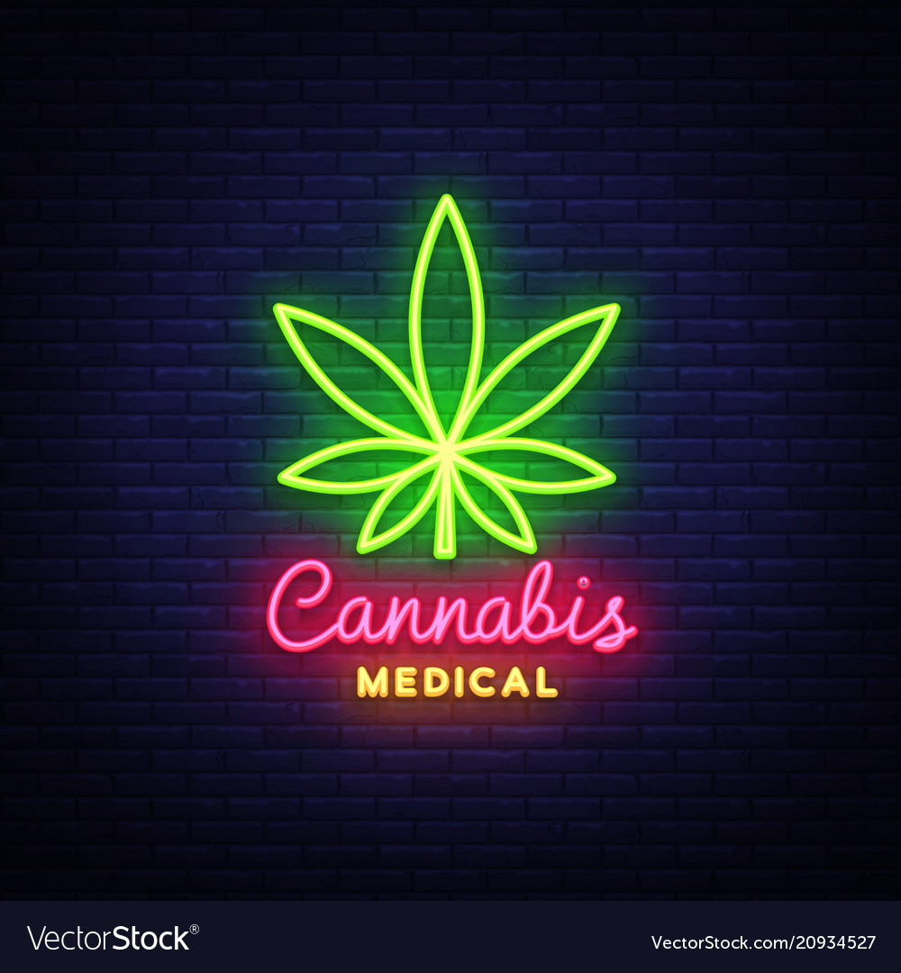 Marijuana medical neon sign and logo graphic