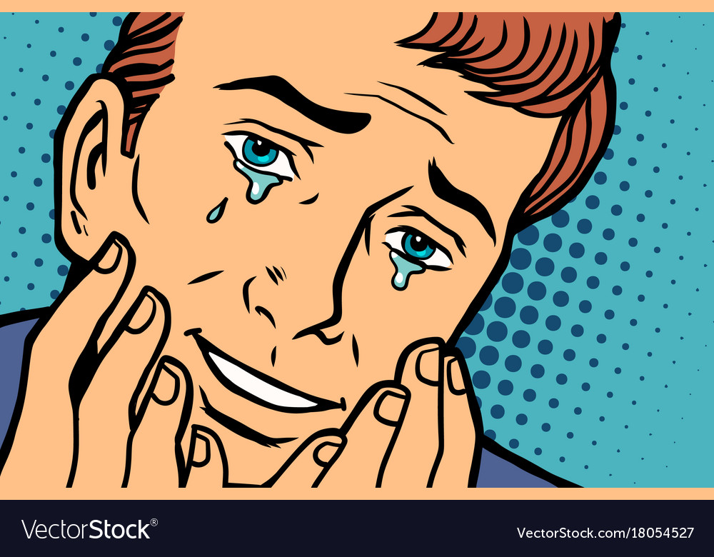 Tears of joy funny face man in love