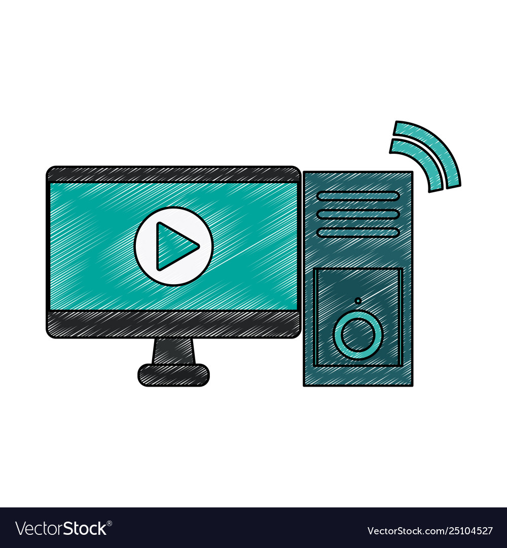 Video player on computer scribble vector image Video player on computer scribble