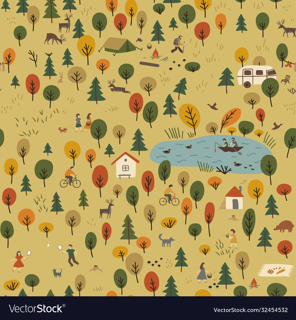 Autumn forest seamless pattern Royalty Free Vector Image