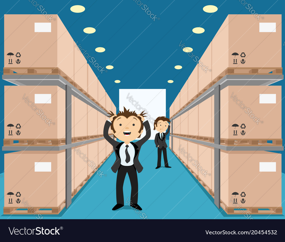 Business people in a crowded warehouse