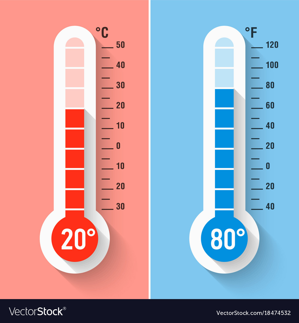 Celsius and fahrenheit meteorology thermometers vector image on VectorStock