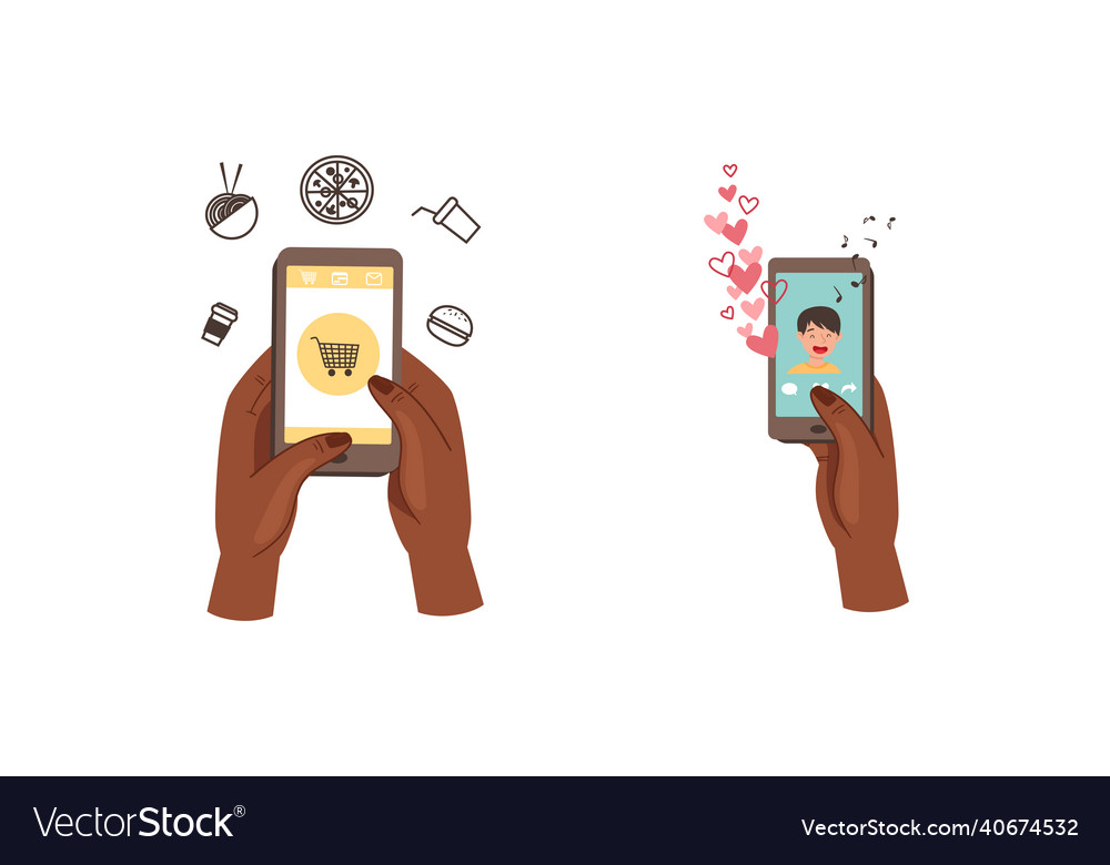 Hands holding smartphones set people ordering