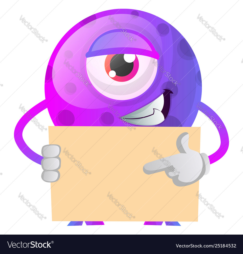 One eyed monster showing something on a paper