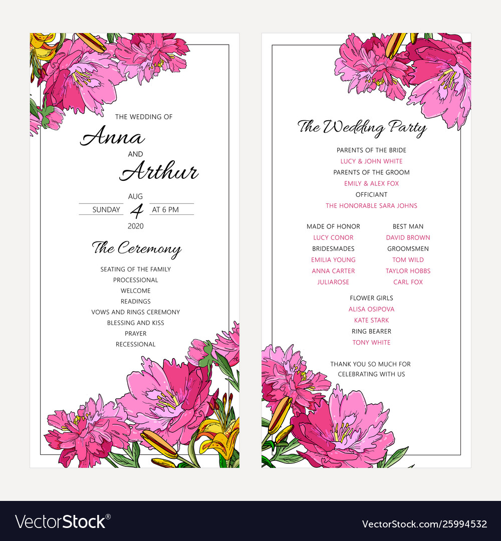 Wedding floral invitation set with peony flwers