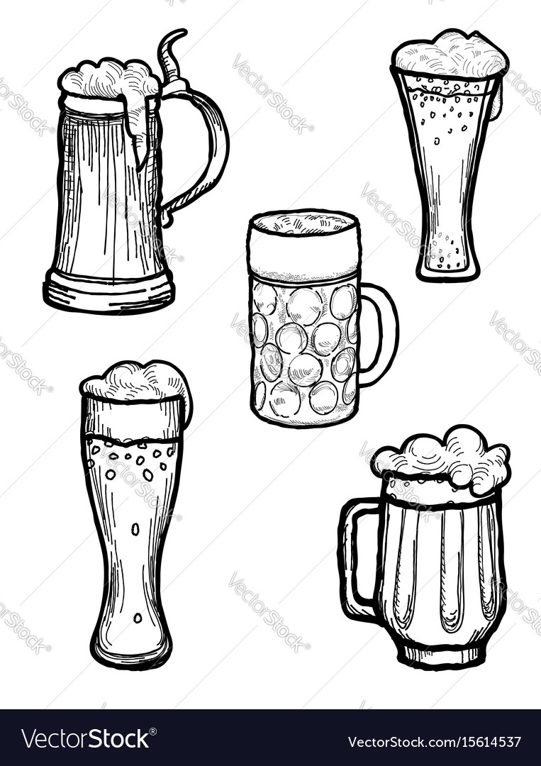 Beer Ware Set Beer Mug And Beer Glass Silhouette Vector Image